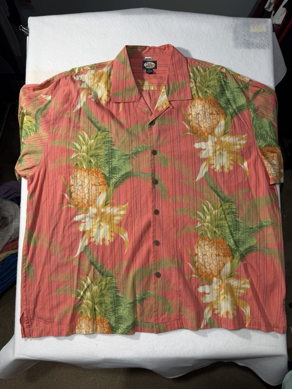 Tommy Bahama Mens XXL Pineapple Orchid Hawaiian Camp Shirt 100% Cotton 2XL